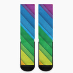 Rainbow Diagonal Lines Pattern Print Crew Socks