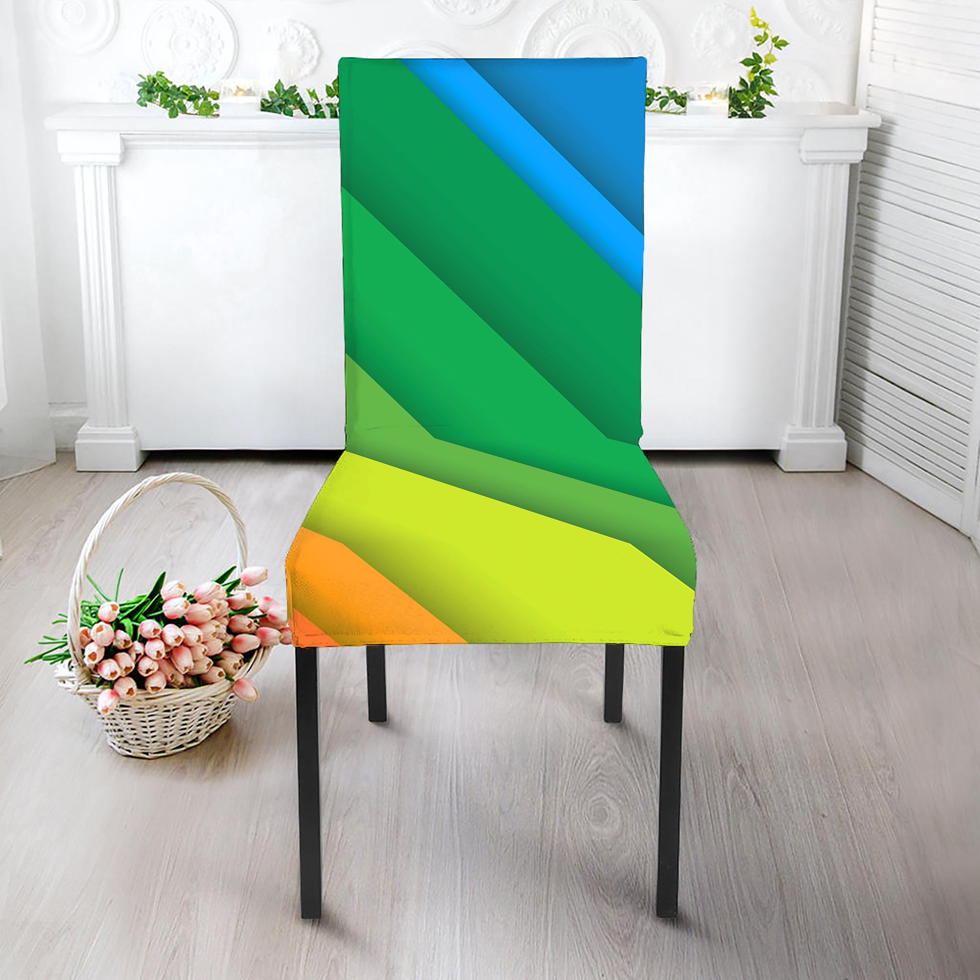 Rainbow Diagonal Lines Pattern Print Dining Chair Slipcover