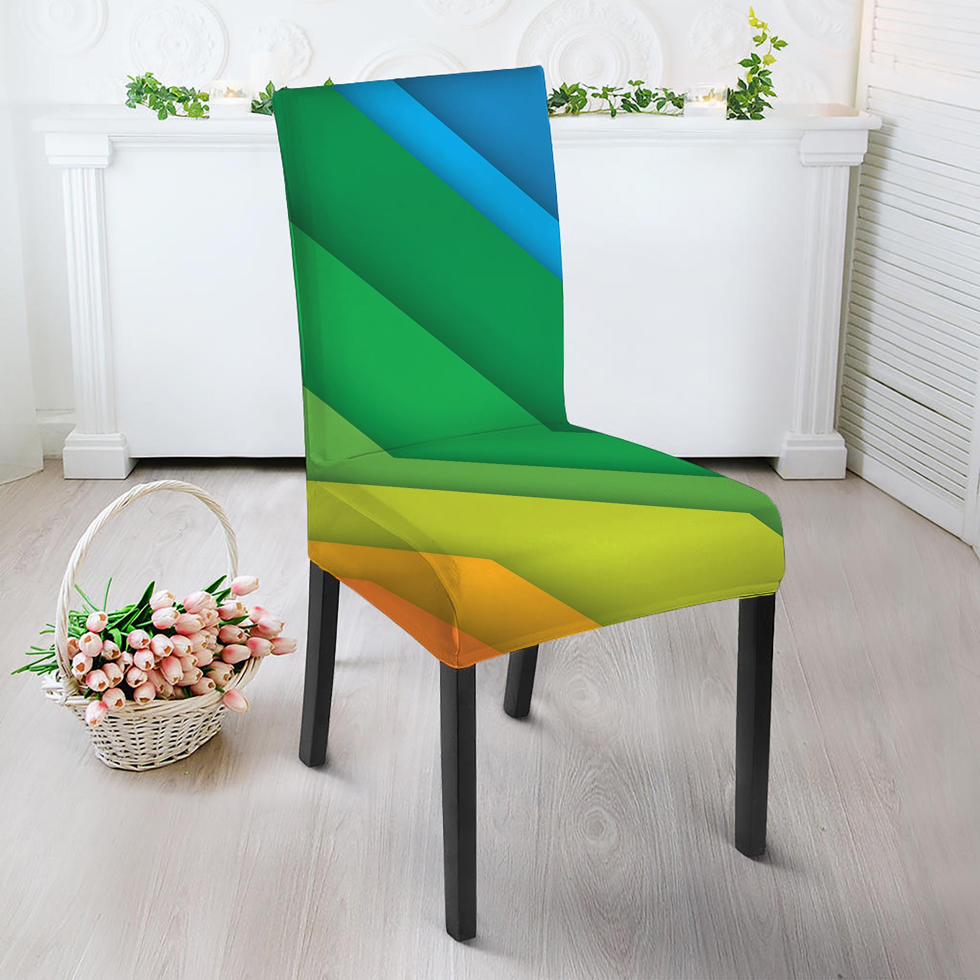 Rainbow Diagonal Lines Pattern Print Dining Chair Slipcover