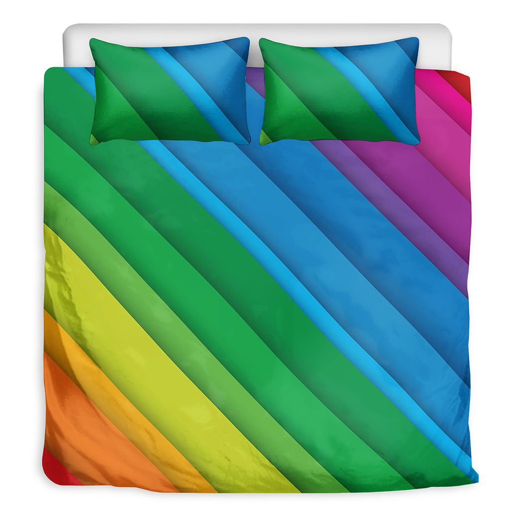 Rainbow Diagonal Lines Pattern Print Duvet Cover Bedding Set