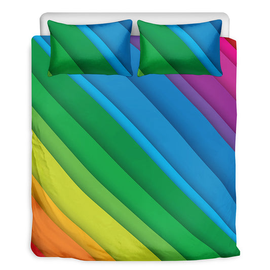 Rainbow Diagonal Lines Pattern Print Duvet Cover Bedding Set