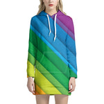 Rainbow Diagonal Lines Pattern Print Hoodie Dress
