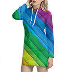 Rainbow Diagonal Lines Pattern Print Hoodie Dress