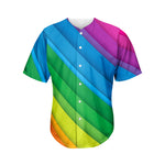 Rainbow Diagonal Lines Pattern Print Men's Baseball Jersey