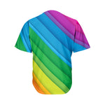 Rainbow Diagonal Lines Pattern Print Men's Baseball Jersey
