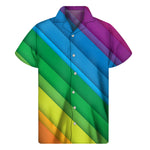 Rainbow Diagonal Lines Pattern Print Men's Short Sleeve Shirt