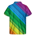 Rainbow Diagonal Lines Pattern Print Men's Short Sleeve Shirt