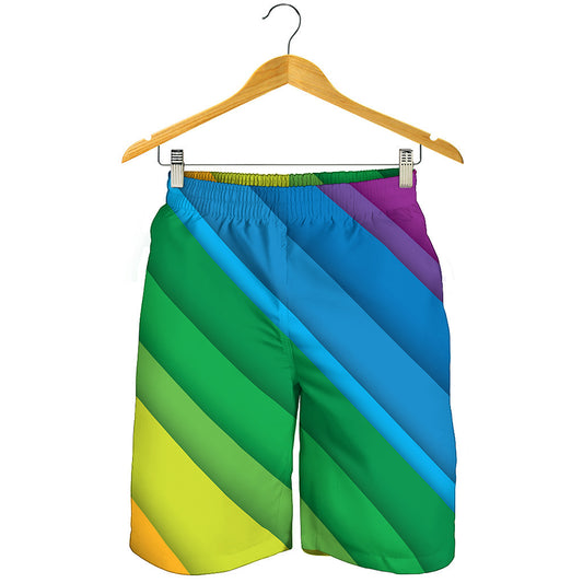 Rainbow Diagonal Lines Pattern Print Men's Shorts