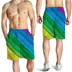 Rainbow Diagonal Lines Pattern Print Men's Shorts