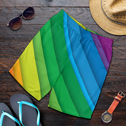 Rainbow Diagonal Lines Pattern Print Men's Shorts