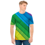 Rainbow Diagonal Lines Pattern Print Men's T-Shirt