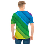Rainbow Diagonal Lines Pattern Print Men's T-Shirt