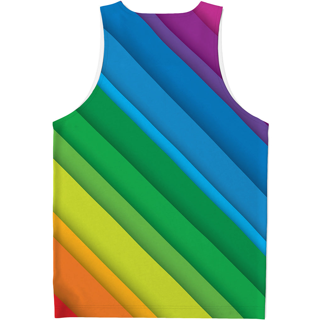 Rainbow Diagonal Lines Pattern Print Men's Tank Top