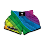 Rainbow Diagonal Lines Pattern Print Muay Thai Boxing Shorts
