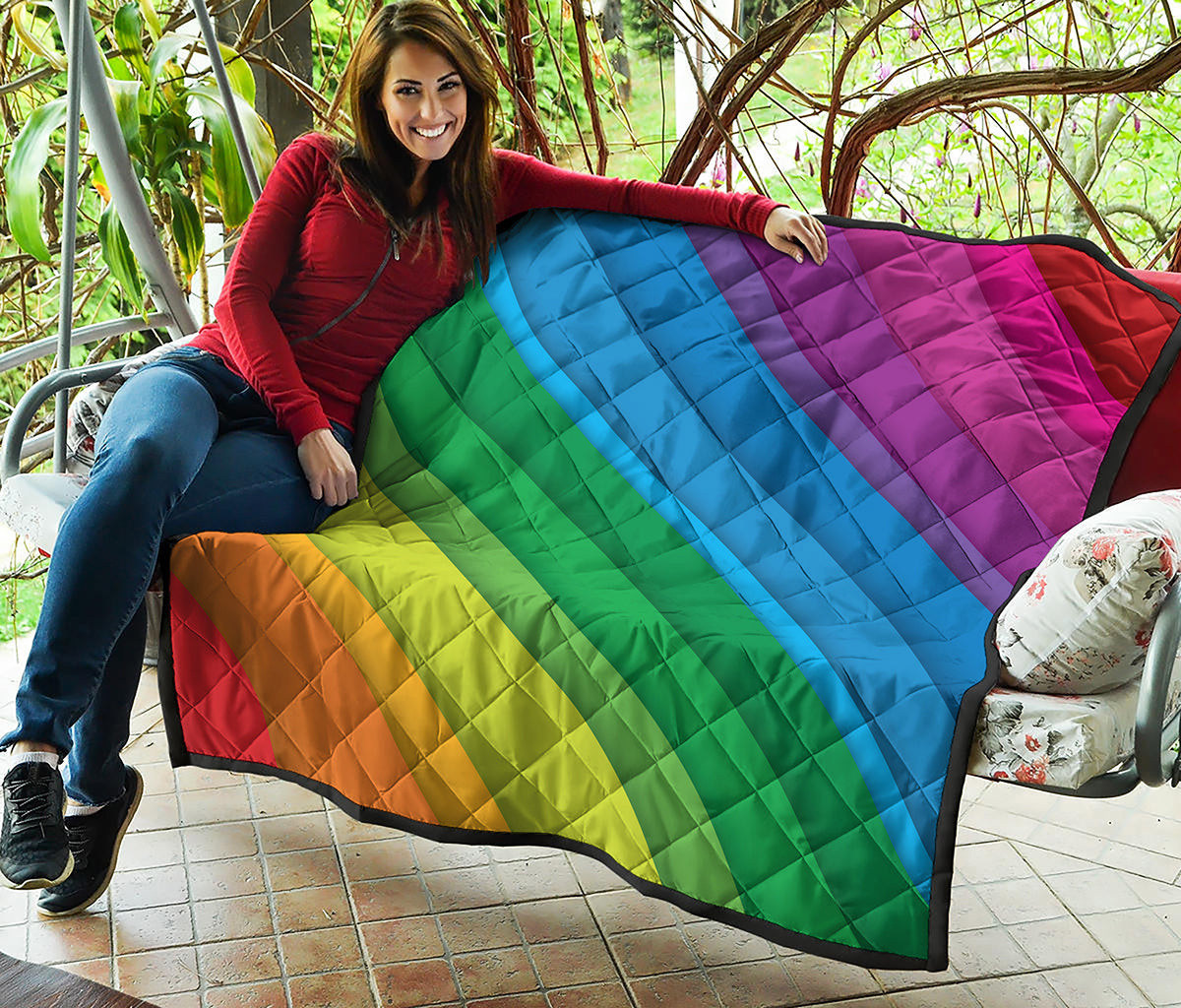 Rainbow Diagonal Lines Pattern Print Quilt