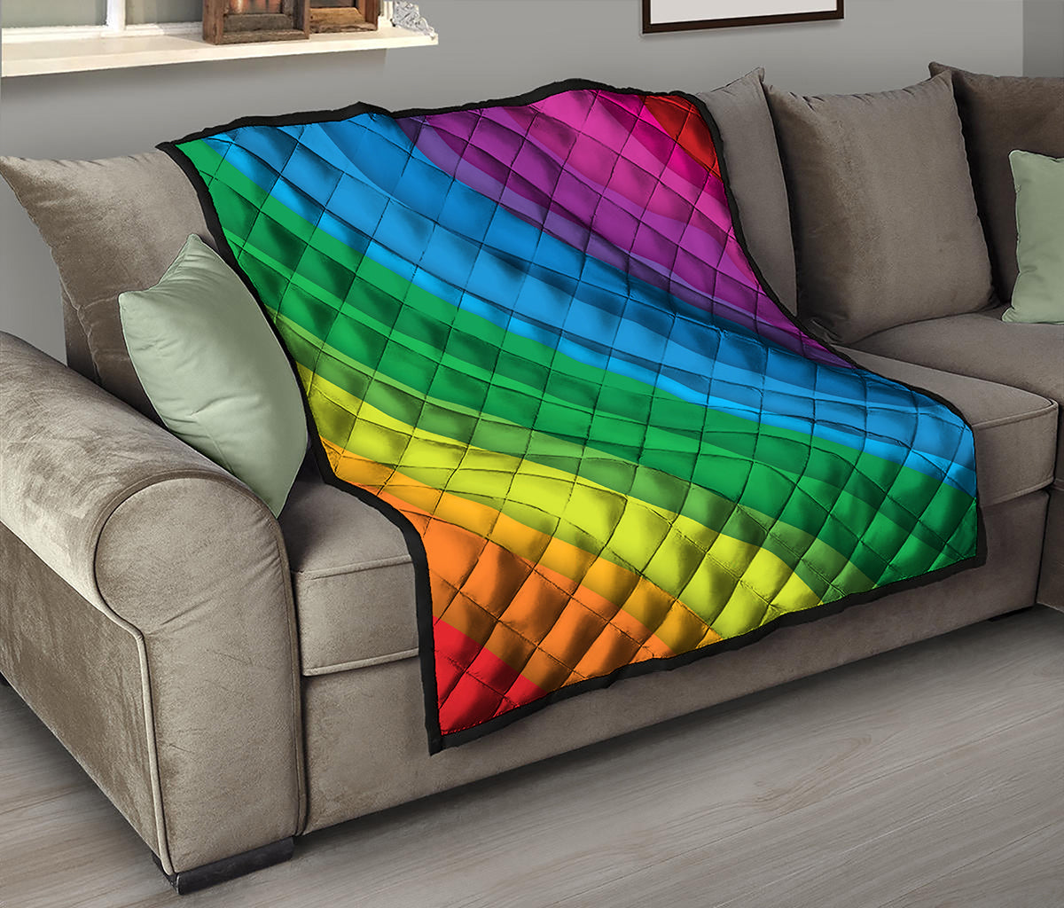 Rainbow Diagonal Lines Pattern Print Quilt