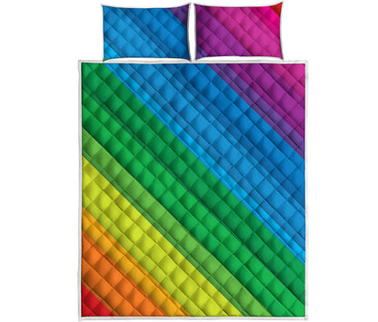 Rainbow Diagonal Lines Pattern Print Quilt Bed Set