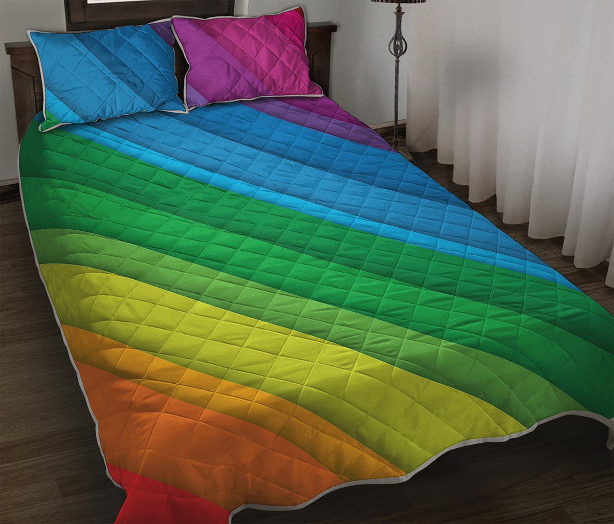 Rainbow Diagonal Lines Pattern Print Quilt Bed Set