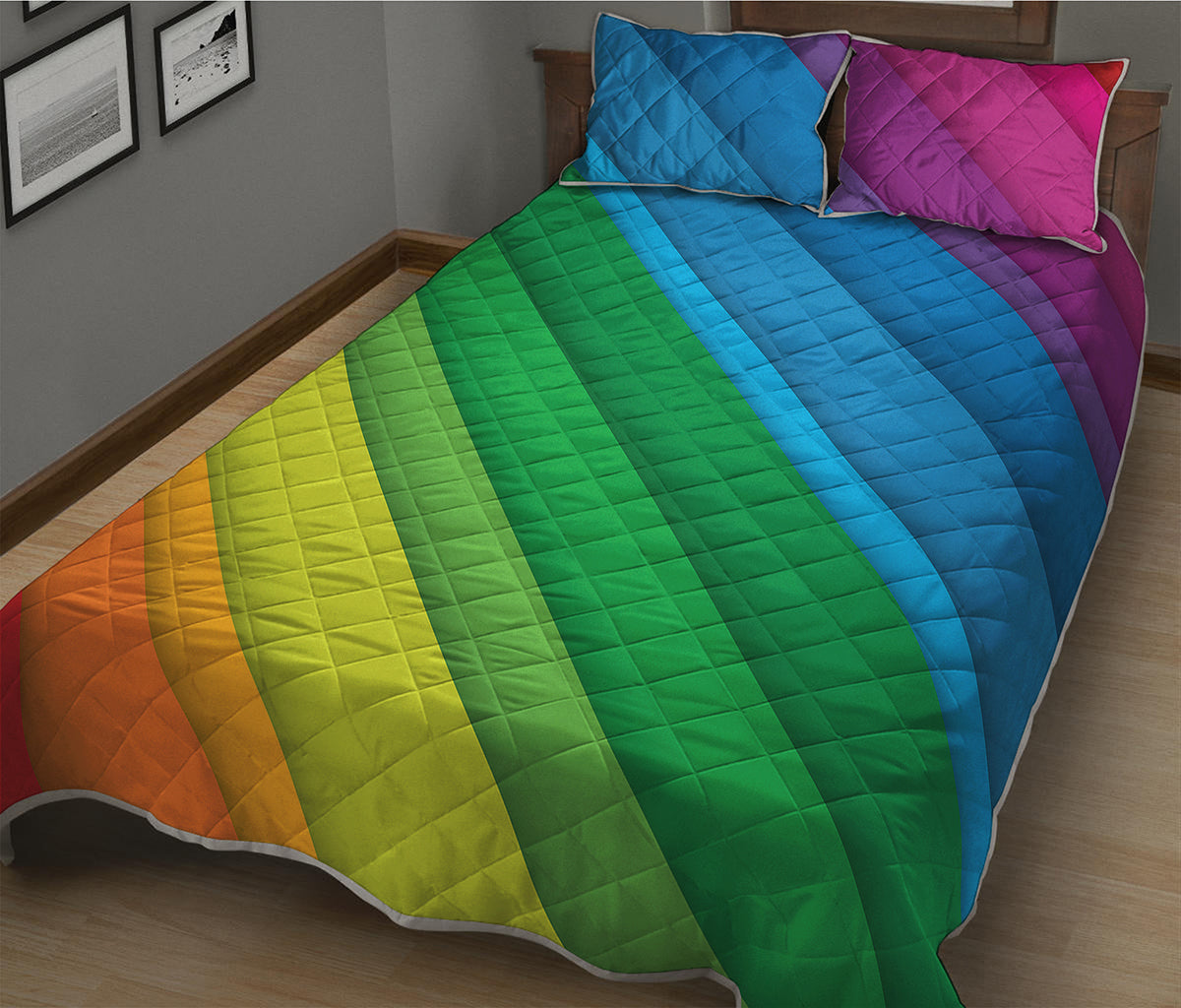 Rainbow Diagonal Lines Pattern Print Quilt Bed Set