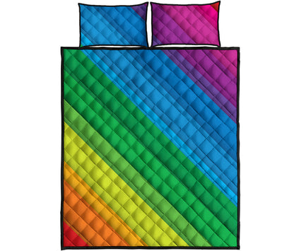Rainbow Diagonal Lines Pattern Print Quilt Bed Set