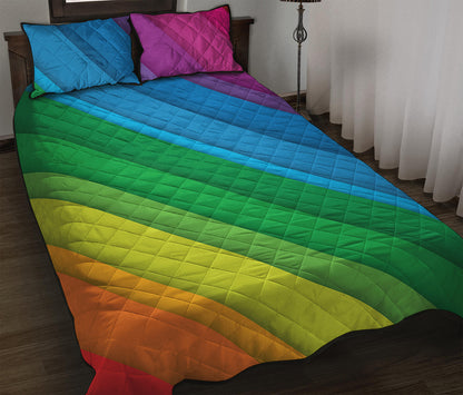Rainbow Diagonal Lines Pattern Print Quilt Bed Set