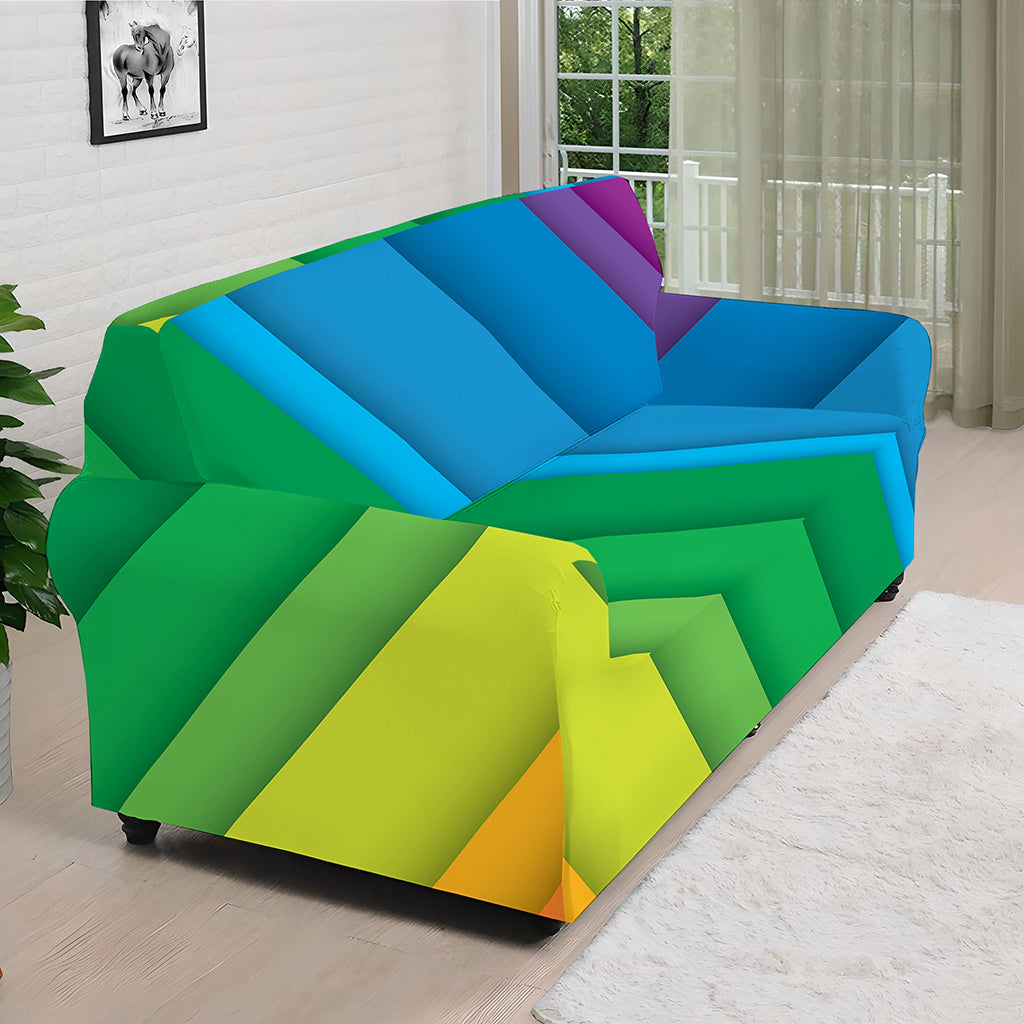 Rainbow Diagonal Lines Pattern Print Sofa Cover
