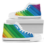 Rainbow Diagonal Lines Pattern Print White High Top Shoes
