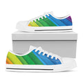 Rainbow Diagonal Lines Pattern Print White Low Top Sneakers