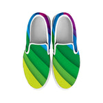 Rainbow Diagonal Lines Pattern Print White Slip On Shoes