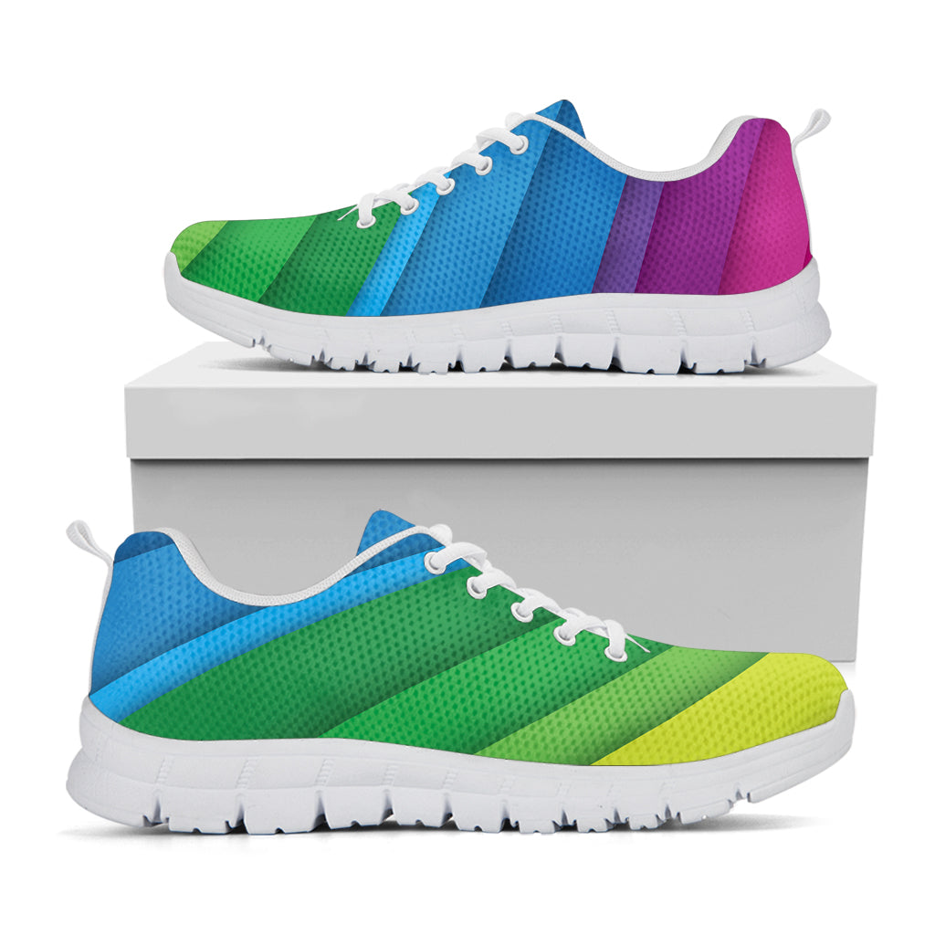 Rainbow Diagonal Lines Pattern Print White Sneakers