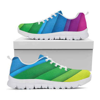 Rainbow Diagonal Lines Pattern Print White Sneakers