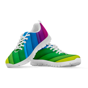 adidas gazelle silver green womens Rainbow Diagonal Lines Pattern Print White Running Shoes – GearFrost
