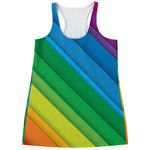 Rainbow Diagonal Lines Pattern Print Women's Racerback Tank Top