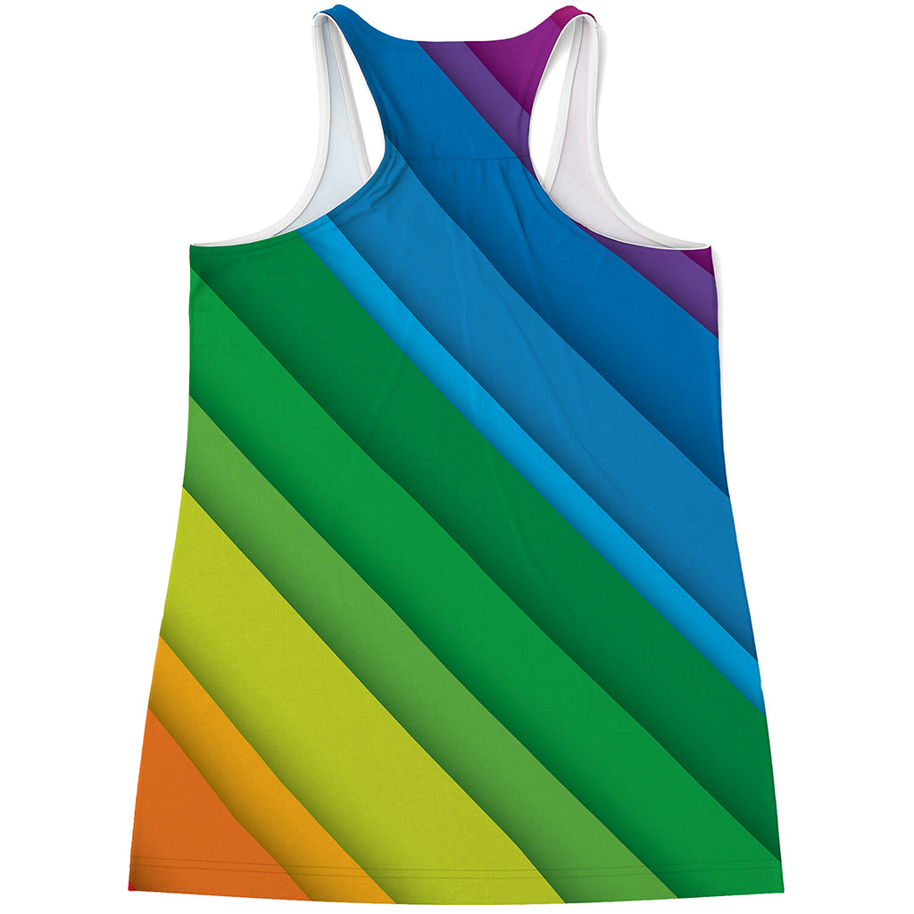 Rainbow Diagonal Lines Pattern Print Women's Racerback Tank Top
