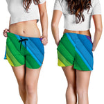 Rainbow Diagonal Lines Pattern Print Women's Shorts