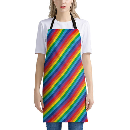 Rainbow Diagonal Striped Pattern Print Apron
