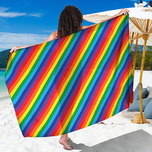 Rainbow Diagonal Striped Pattern Print Beach Sarong Wrap