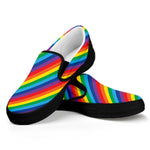 Rainbow Diagonal Striped Pattern Print Black Slip On Shoes