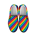 Rainbow Diagonal Striped Pattern Print Black Slip On Shoes