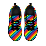 Rainbow Diagonal Striped Pattern Print Black Sneakers