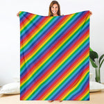 Rainbow Diagonal Striped Pattern Print Blanket