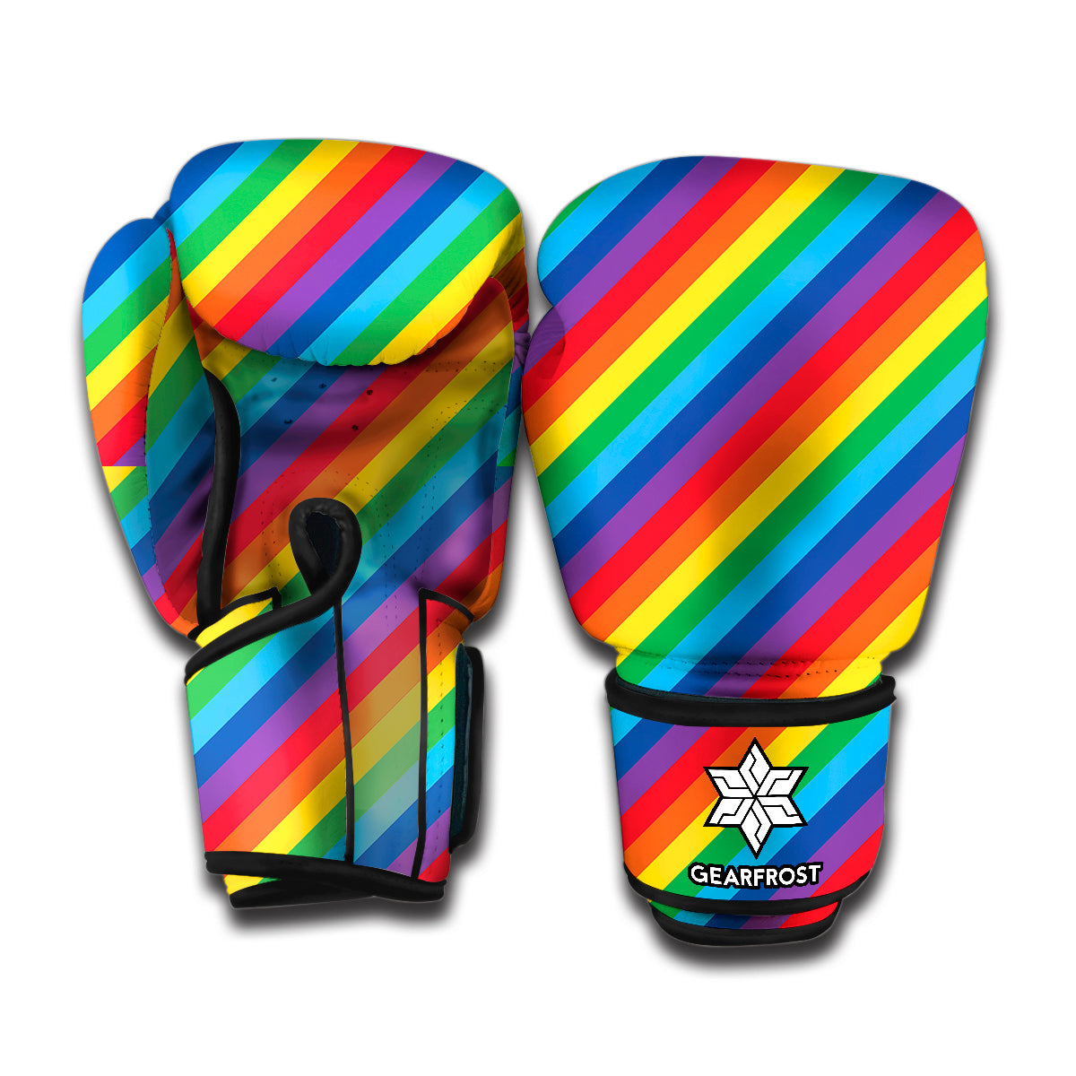 Rainbow Diagonal Striped Pattern Print Boxing Gloves