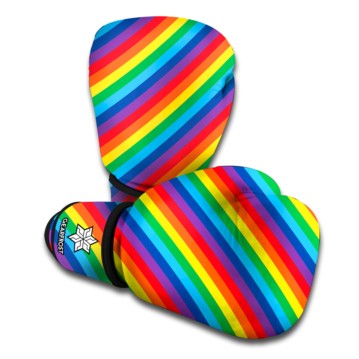 Rainbow Diagonal Striped Pattern Print Boxing Gloves