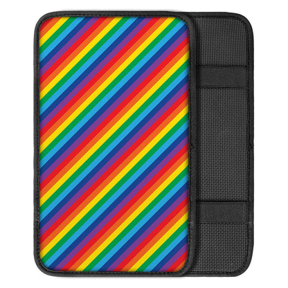Rainbow Diagonal Striped Pattern Print Car Center Console Cover