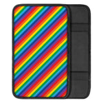 Rainbow Diagonal Striped Pattern Print Car Center Console Cover
