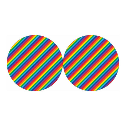 Rainbow Diagonal Striped Pattern Print Car Coasters