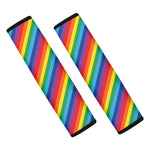 Rainbow Diagonal Striped Pattern Print Car Seat Belt Covers