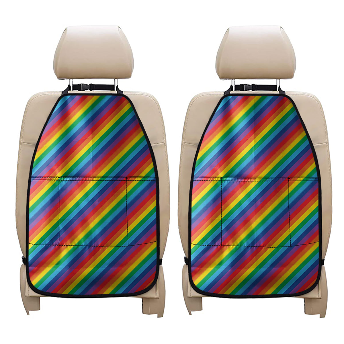 Rainbow Diagonal Striped Pattern Print Car Seat Organizers