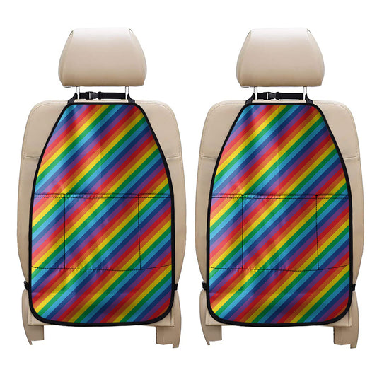 Rainbow Diagonal Striped Pattern Print Car Seat Organizers