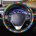 Rainbow Diagonal Striped Pattern Print Car Steering Wheel Cover